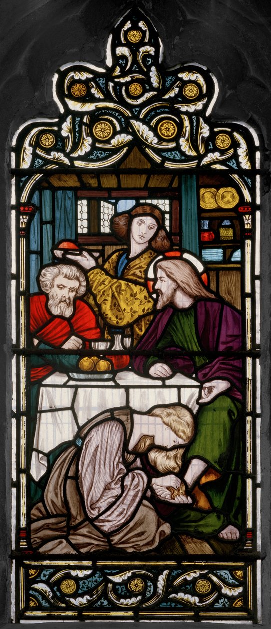 Vasking av føttene, 1866 (farget glass) av Henry Holiday