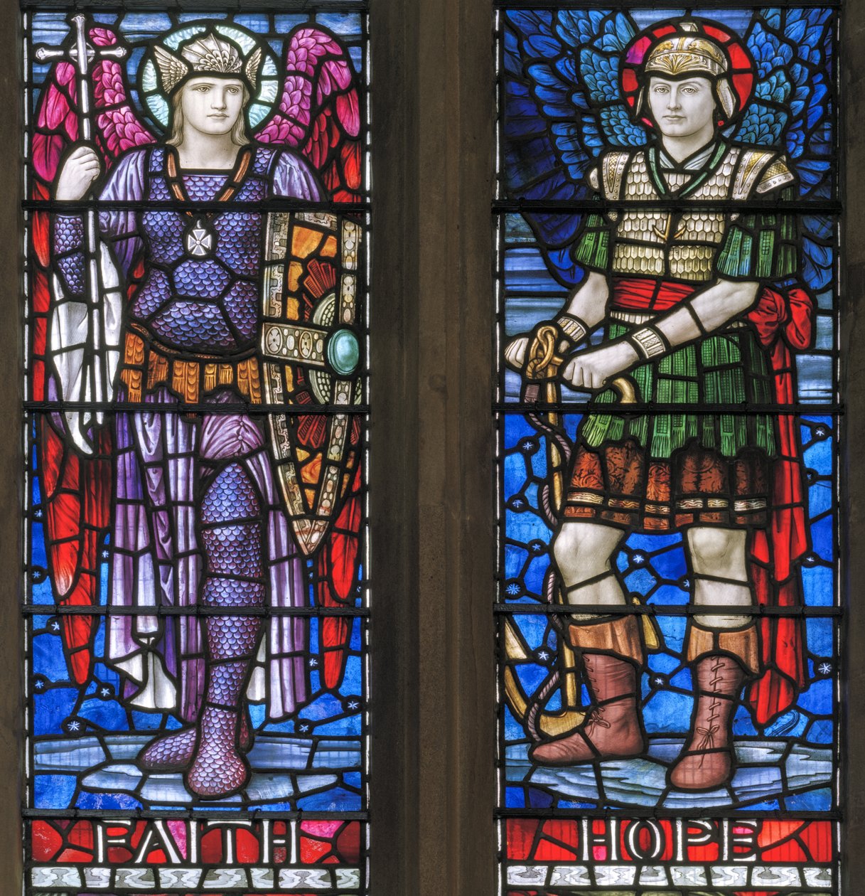 Yeovil, St John The Baptist, Lowndes & Drury, Henry Holiday, Faith & Hope, 1917-18 av Henry Holiday