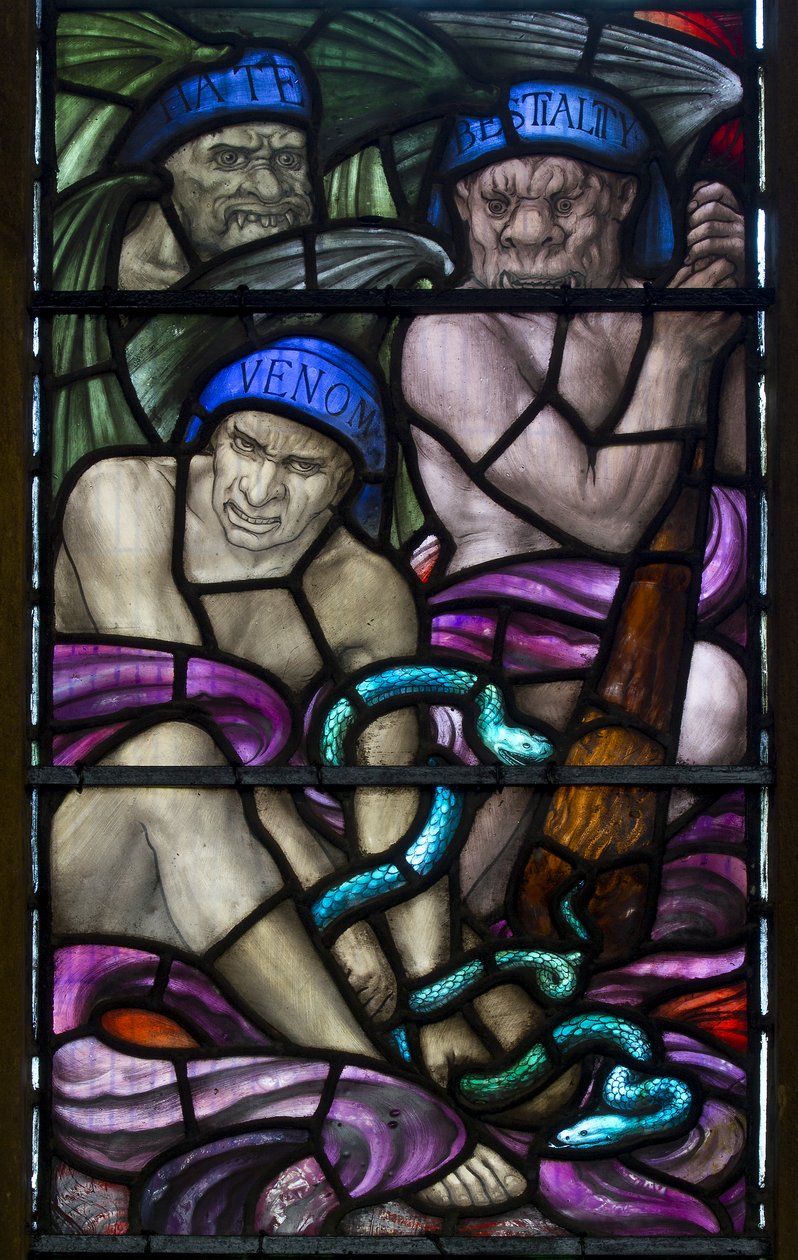 Yeovil, St John The Baptist, Lowndes & Drury, Henry Holiday, Hate, Bestialitet og gift, 1917-18 av Henry Holiday