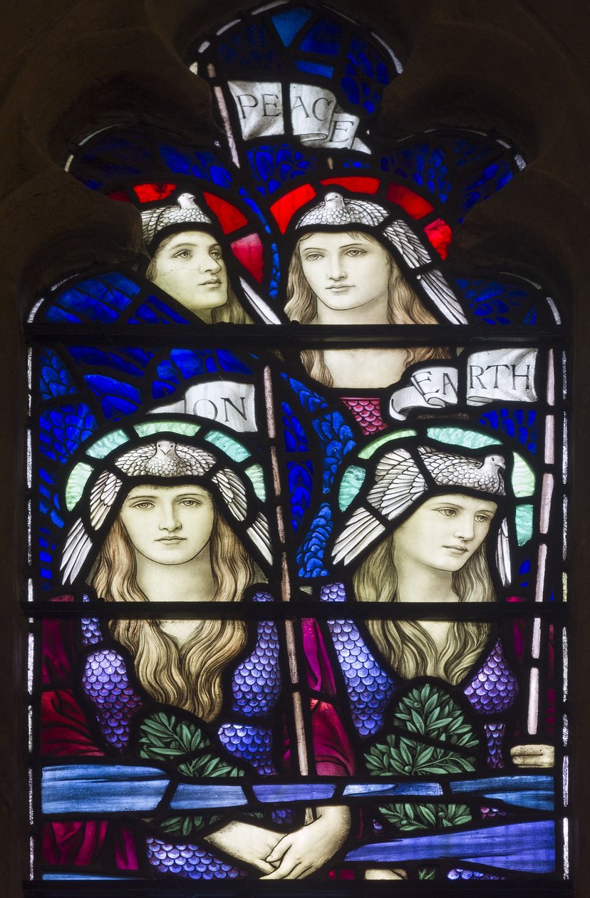Yeovil, St John The Baptist, Lowndes & Drury, Henry Holiday, Peace On Earth, Angels, 1917-18 av Henry Holiday