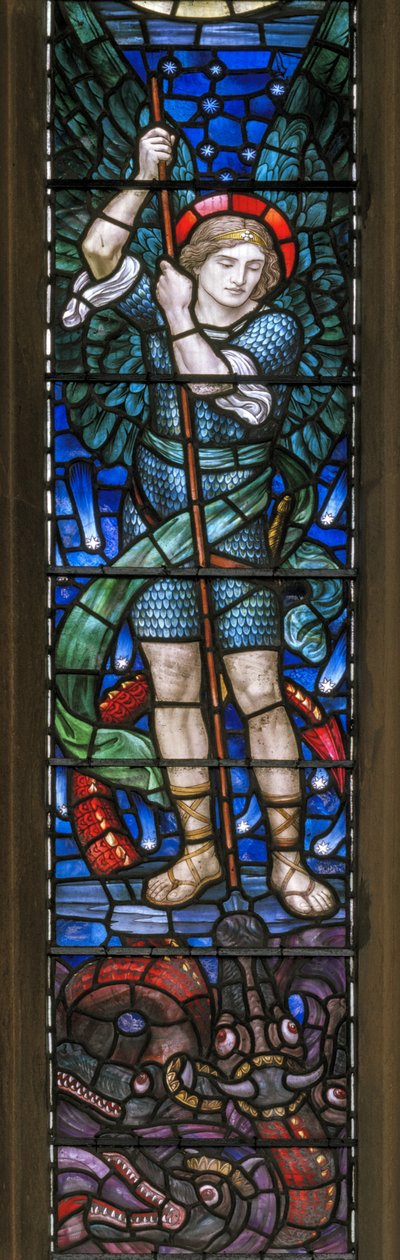 Yeovil, St John The Baptist, Lowndes & Drury, Henry Holiday, The Archangel St Michael & Dragons, 1917-18 av Henry Holiday