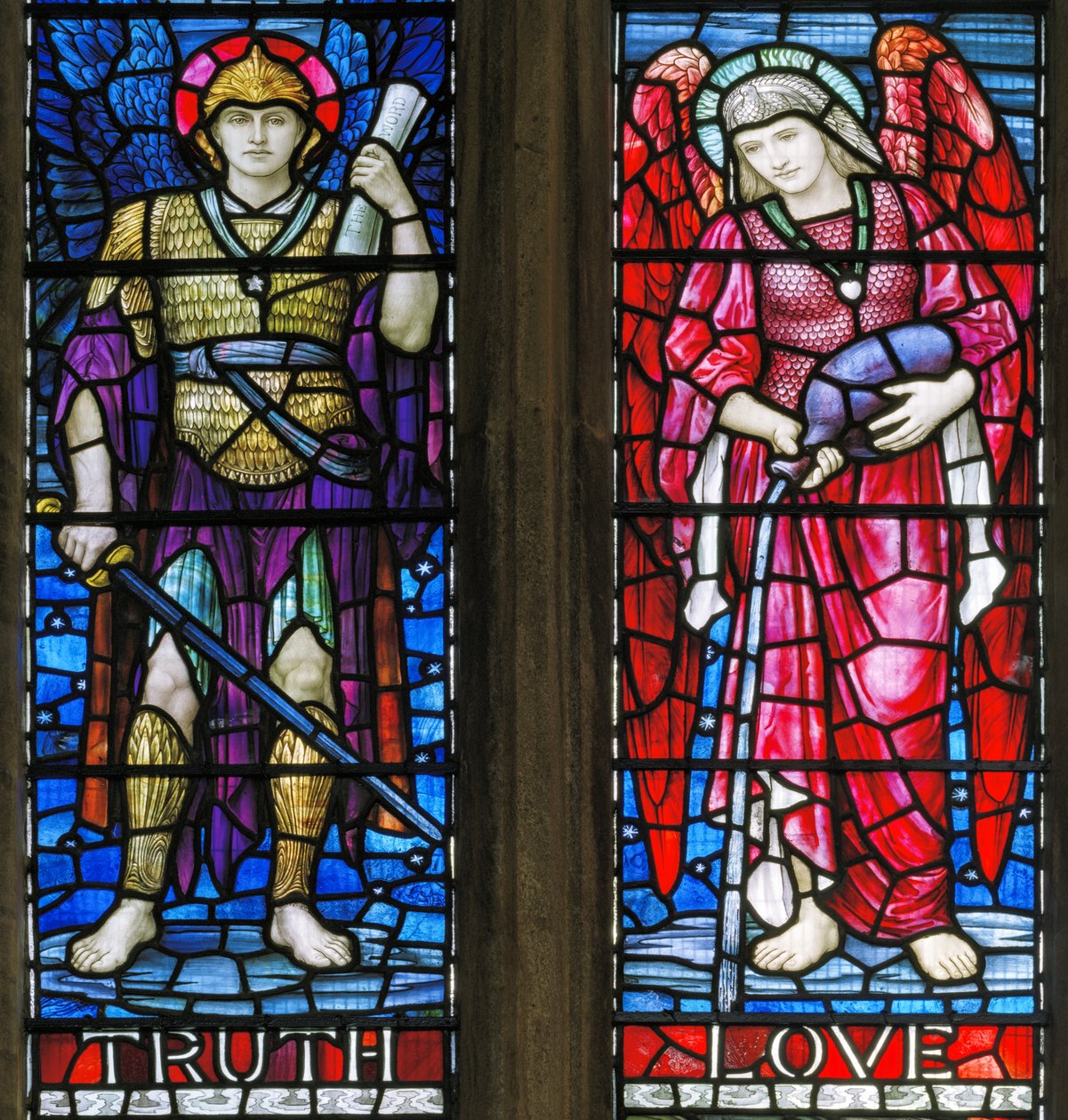 Yeovil, St John The Baptist, Lowndes & Drury, Henry Holiday, Truth & Love, 1917-18 av Henry Holiday