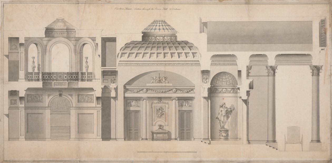 Carlton House, Pall Mall, London: Seksjon av Portico, Hall and Tribune av Henry Holland