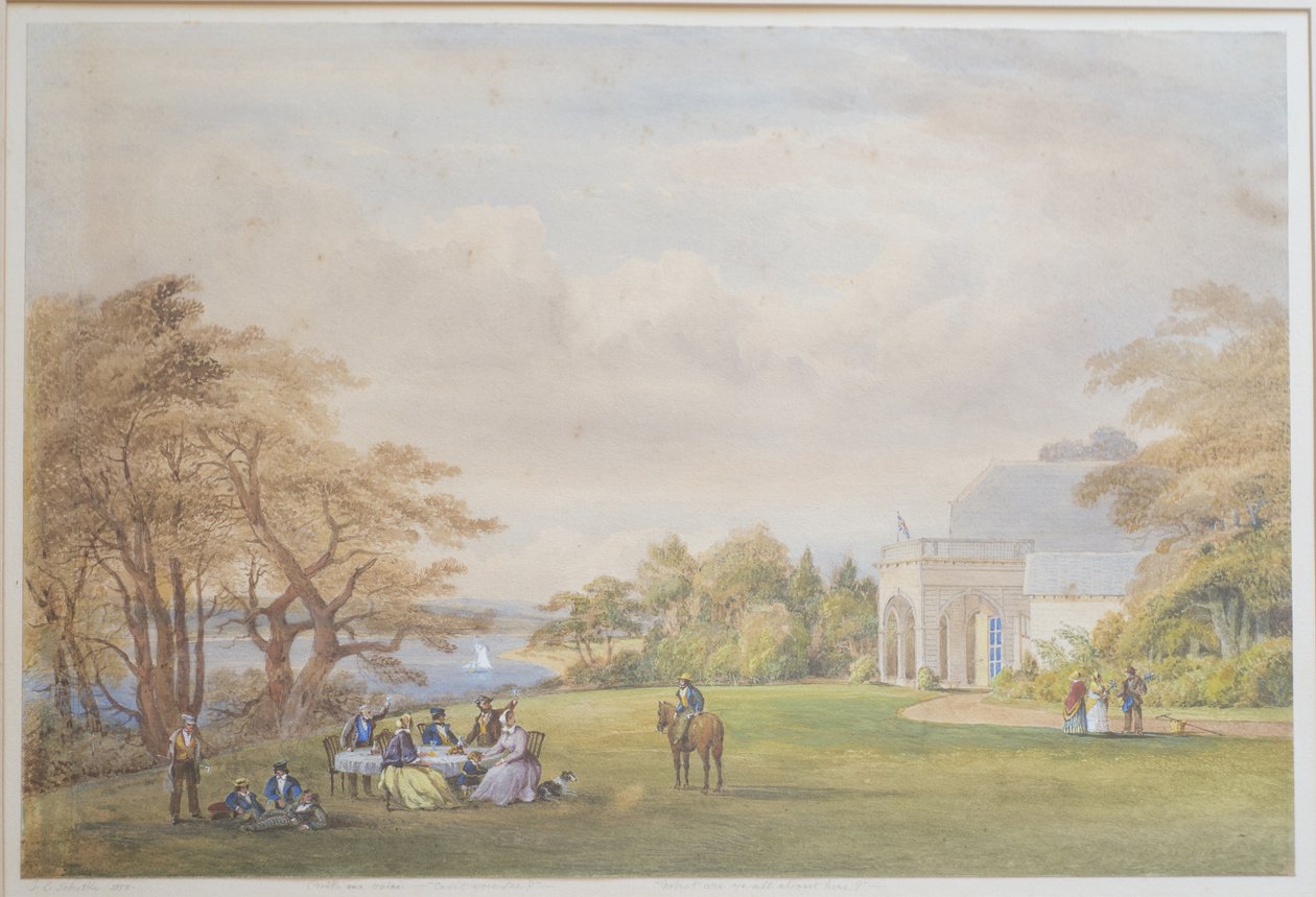 Drummond Family på Bournehill Cottage, 1858 (wc på papir) av Henry Holland