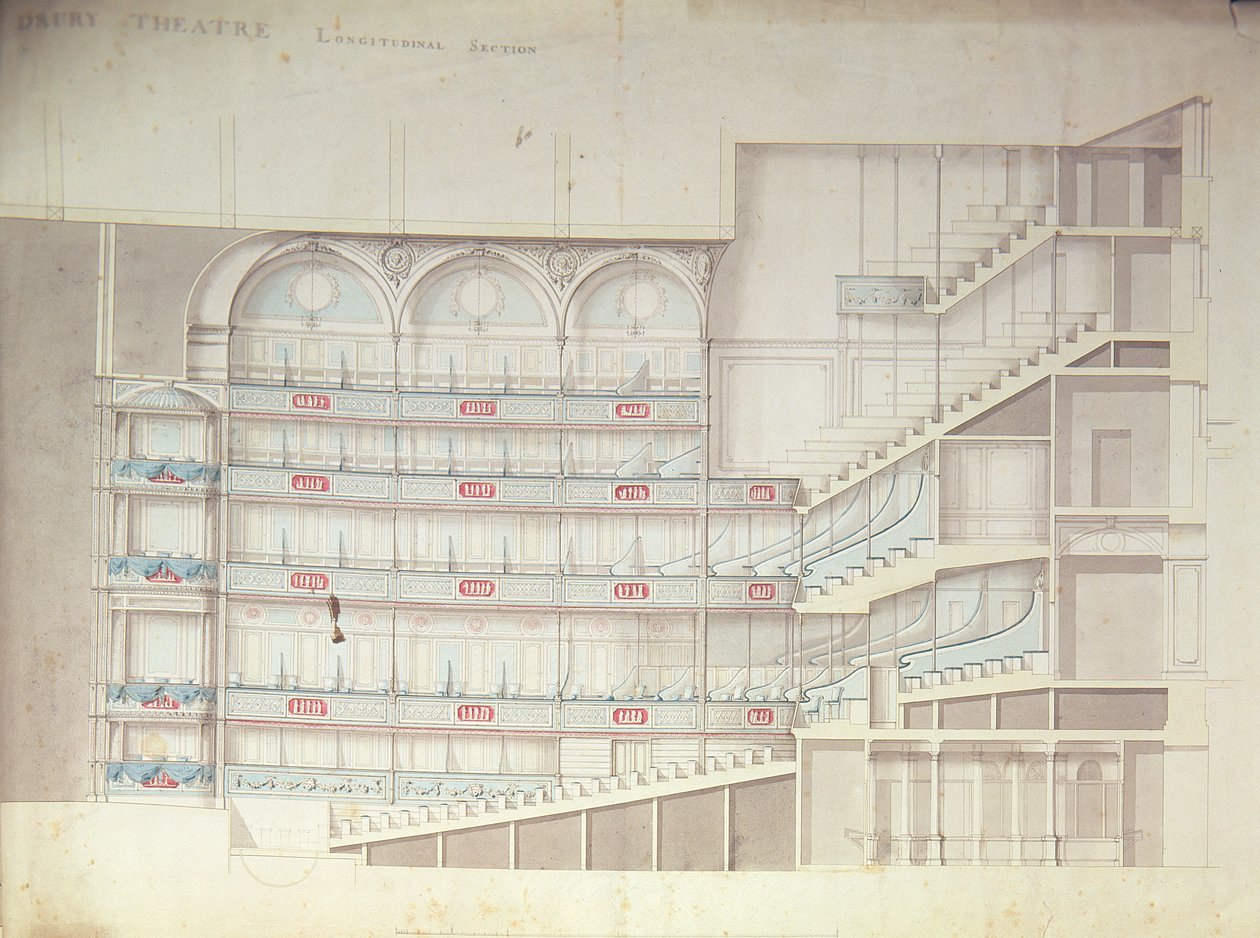 Drury Lane Theatre, snitttegning av interiøret av Henry Holland
