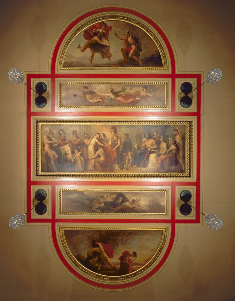 Tak i biblioteket og spisestuen, som viser legenden om Pandora, ca. 1834 av Henry Howard