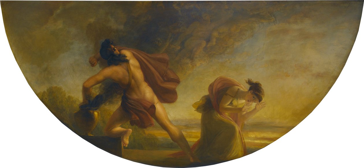 Åpningen av Pandoras vase, 1834 (olje på mahognipanel) av Henry Howard
