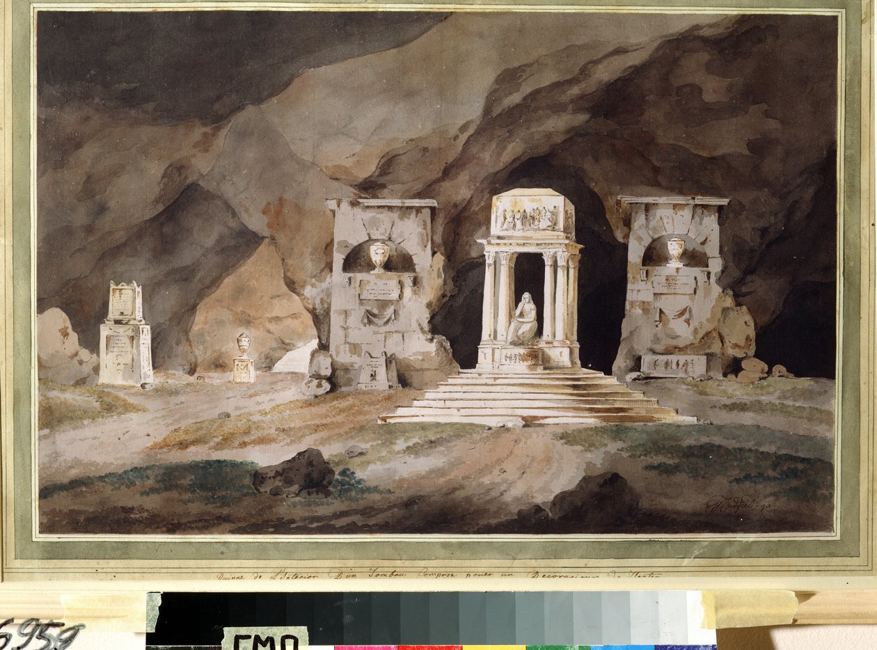 ""En kirkegård"" (Gamle kirkegård) Teaterdekor tegnet i akvarell av Henry Hudfield (1700-tallet) 1790 Museum Palace Theatre Ostankino, Moskva av Henry Hudfield