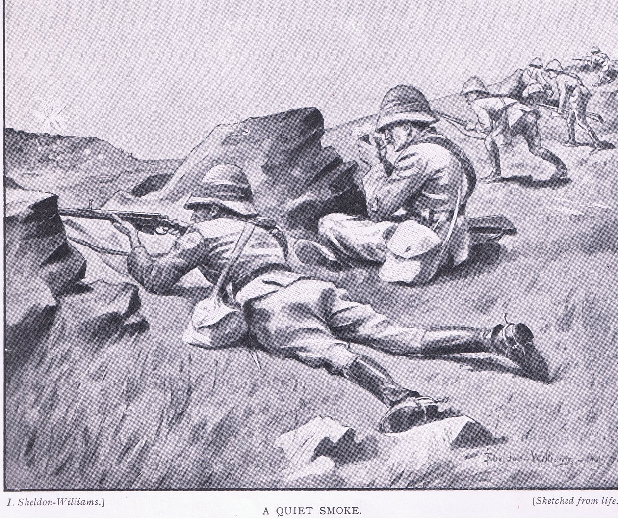 En stille røyk, fra After Pretoria: The Guerilla War utgitt av Harmsworth Bros Limited av Henry Inglis Jodrel Sheldon Williams