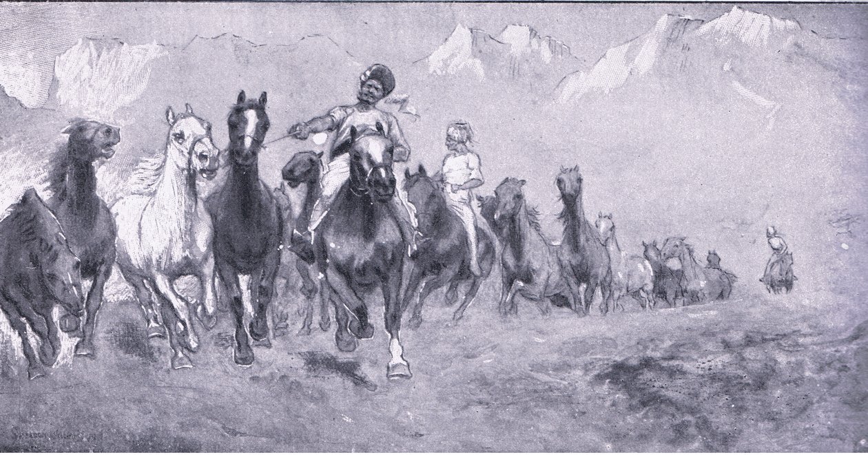 Indiske kulier tar remounts til Stellens bosch, fra After Pretoria: The Guerilla War utgitt av Harmsworth Bros Limited, 1901 av Henry Inglis Jodrel Sheldon Williams