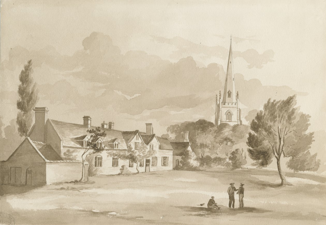 Brewood Church: sepia-tegning, 1844 av Henry James Noyes