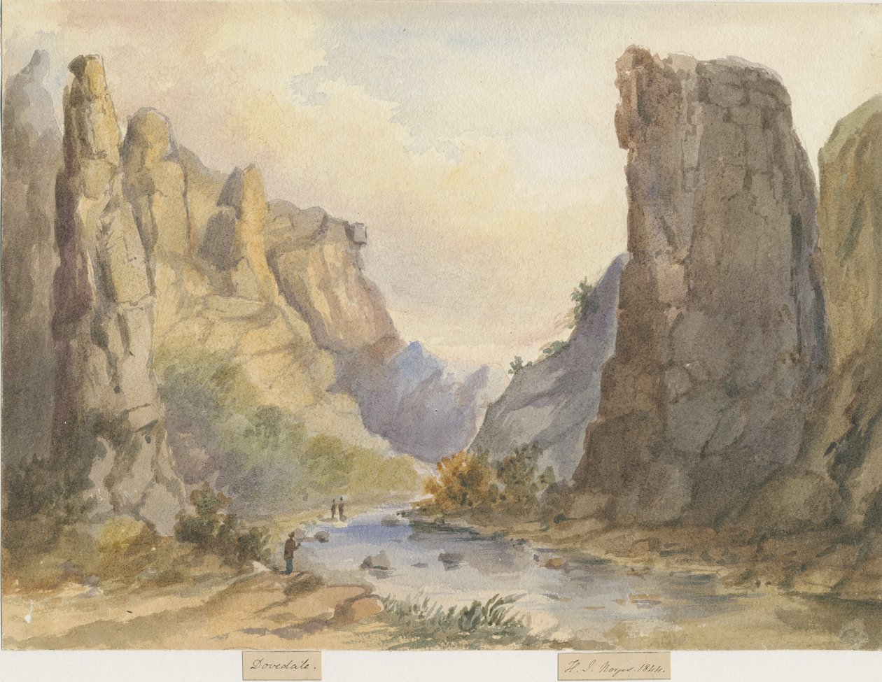 Dovedale - landskap: vannfargemaleri, 1844 av Henry James Noyes
