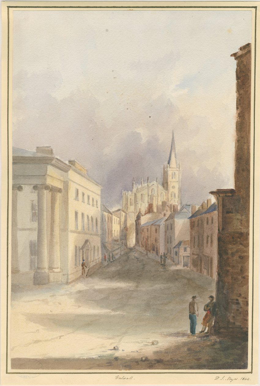 Walsall Town and Church: vannfargemaleri, 1844 av Henry James Noyes