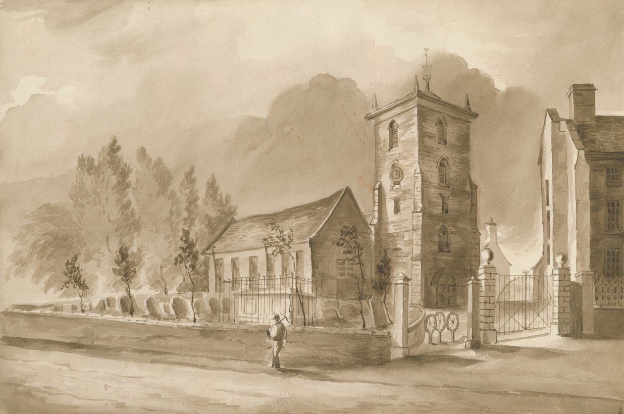 Willenhall Church: sepia-tegning, nd [1844] (tegning) av Henry James Noyes