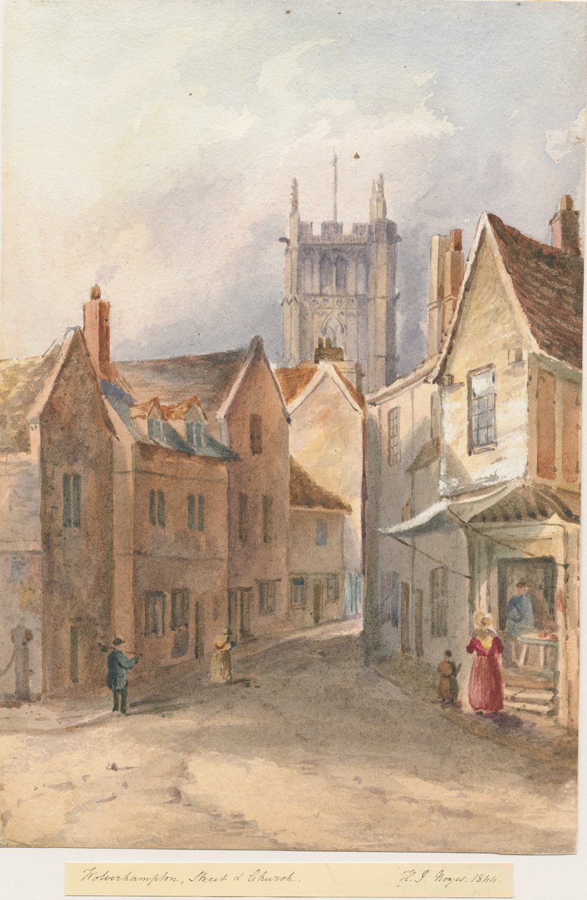 Wolverhampton - St. Peters kirke: akvarellmaleri, 1844 av Henry James Noyes