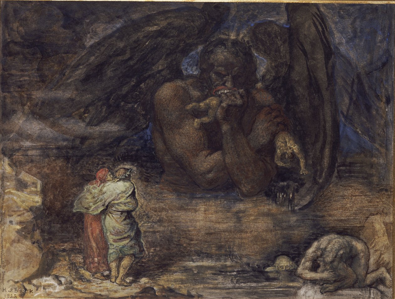 Dante og Virgil møter Lucifer i helvete av Henry John Stock