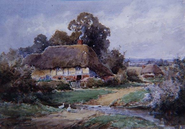 A Hampshire Watersplash (akvarell) av Henry John Sylvester Stannard