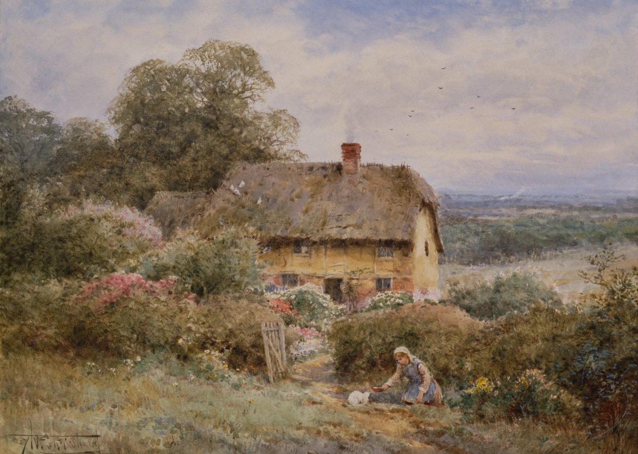 A Picturesque Cottage, Warwickshire (blyant og akvarell) av Henry John Sylvester Stannard