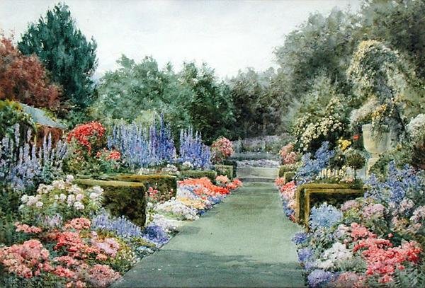 En sommerhage (akvarell på papir) av Henry John Sylvester Stannard