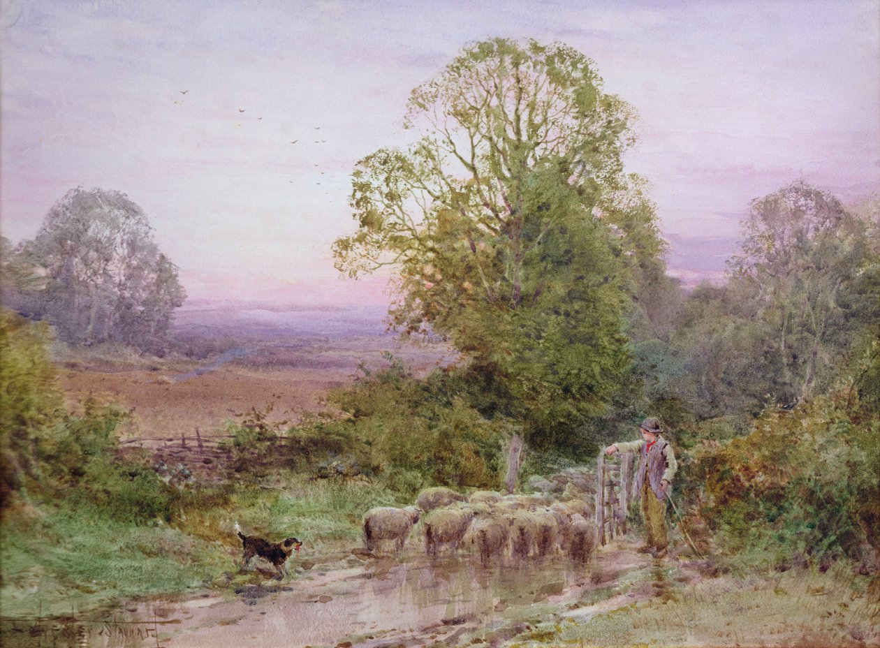 Herding the Sheep (akvarell) av Henry John Sylvester Stannard