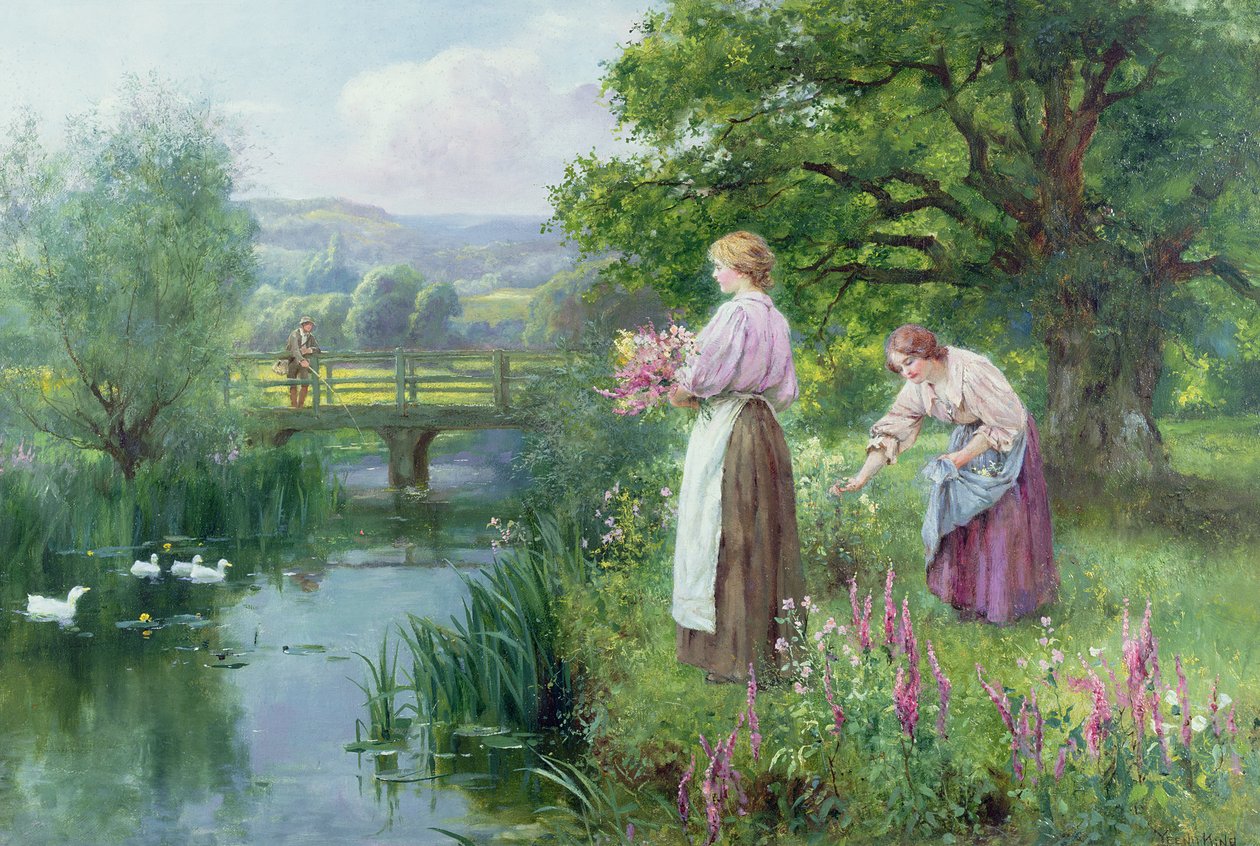 Jenter som samler blomster av Henry John Yeend King