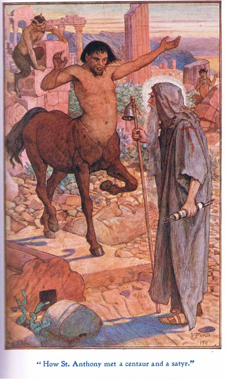 Hvordan St Anthony møtte en kentaur og en satyr, 1912 av Henry Justice Ford