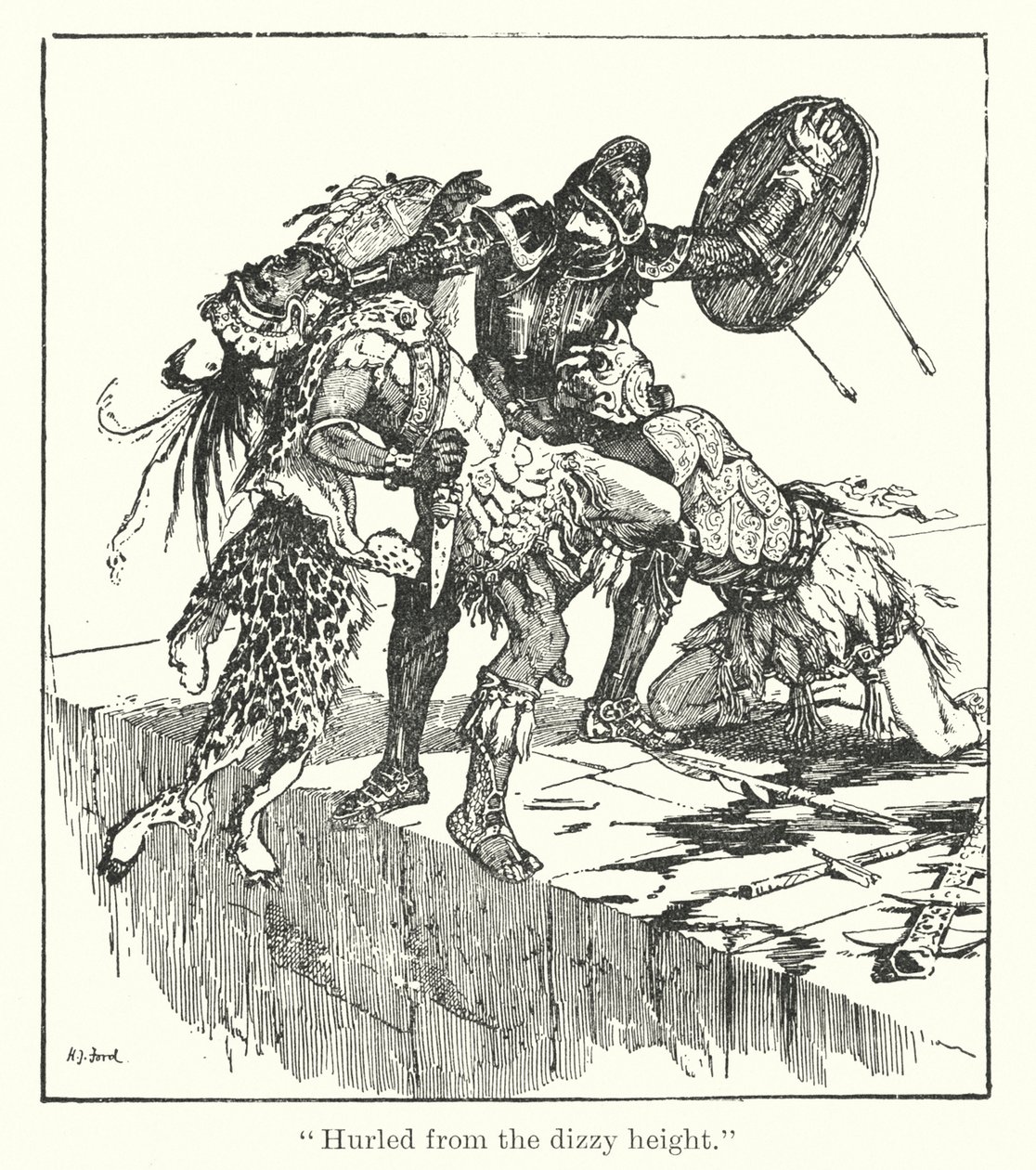 quot;Kastet fra den svimlende høydenquot; (gravering) av Henry Justice Ford