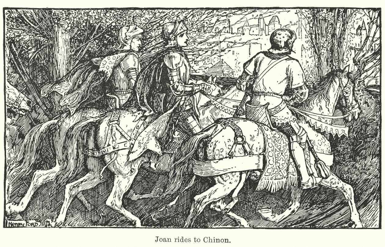 Joan rir til Chinon (litografi) av Henry Justice Ford