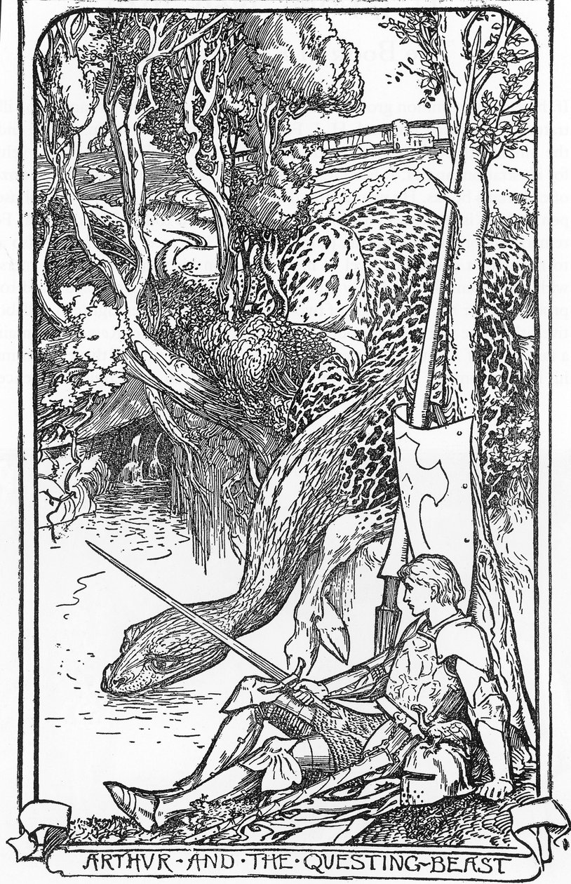 King Arthur and the Questing Beast Illustrasjon av HJ Ford (1860-1940) fra "The book of romantikk" 1902 Privat samling av Henry Justice Ford