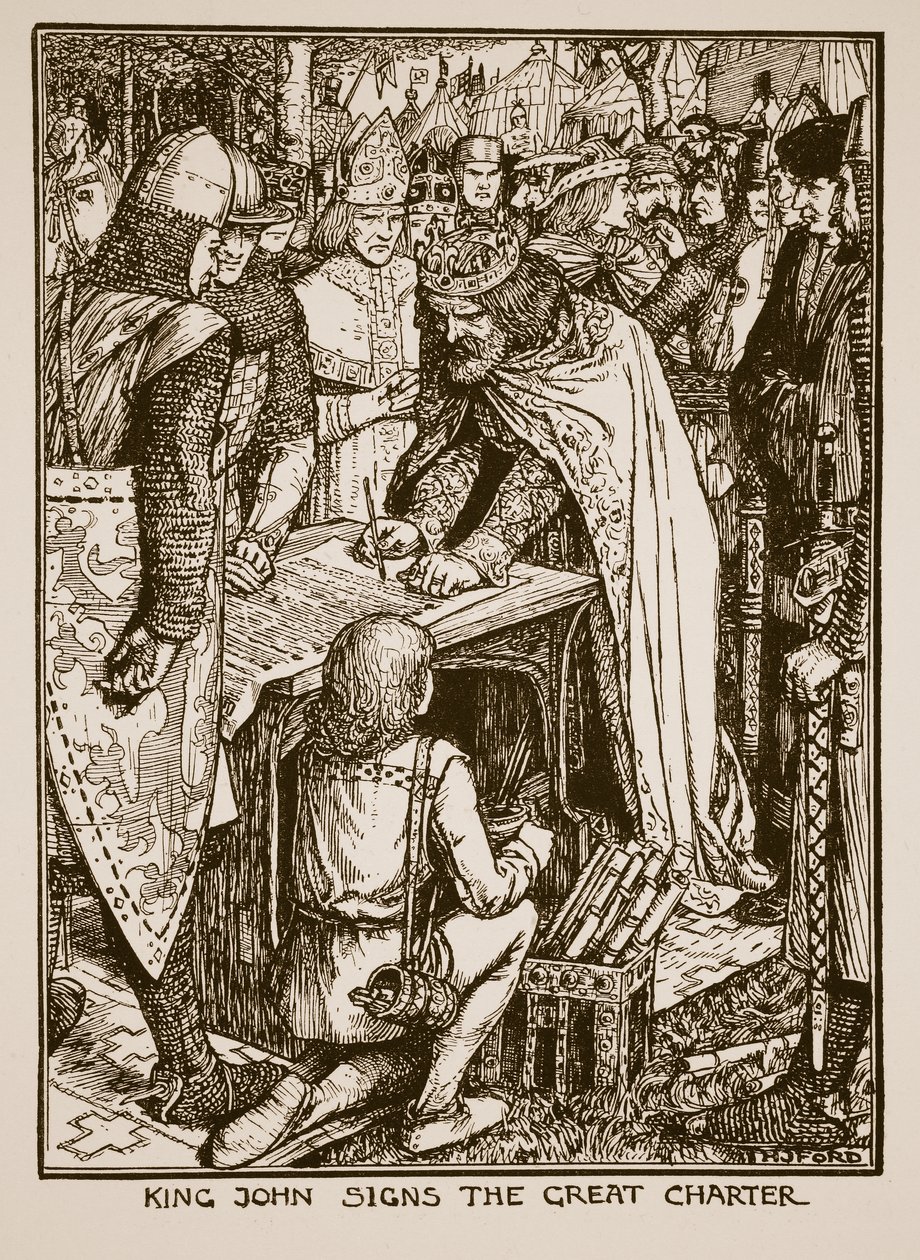 King John synger The Great Charter, illustrasjon fra 