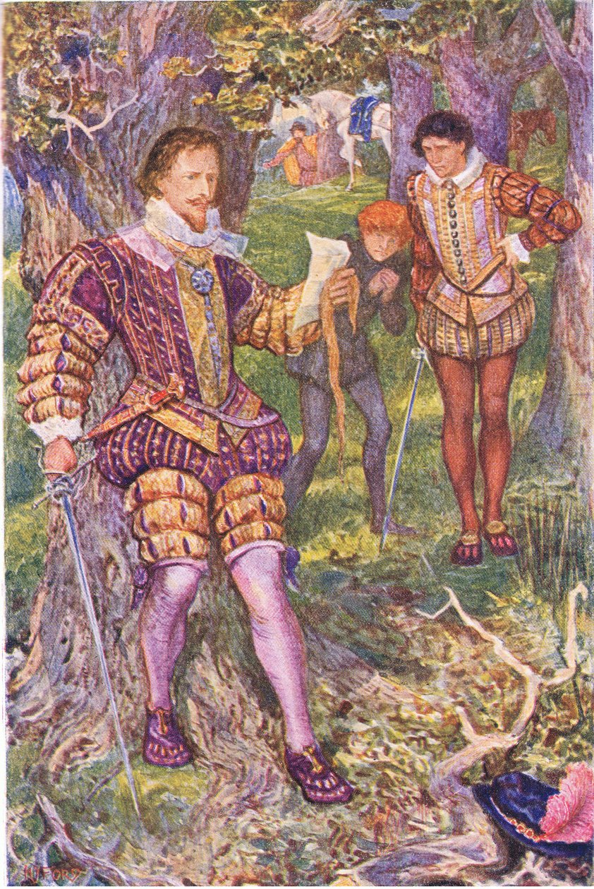 Leicester leser Amys brev, illustrasjon fra Kenilworth, ca. 1910 av Henry Justice Ford