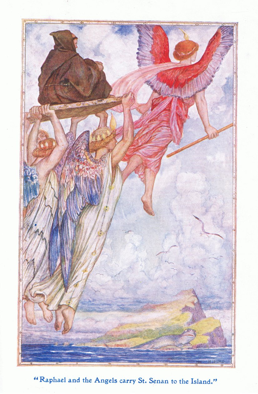 Raphael og englene bærer St Sennan til øya, 1912 av Henry Justice Ford