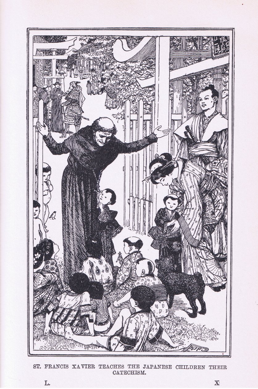 St Francis Xavier lærer de japanske barna deres katekes, 1912 av Henry Justice Ford