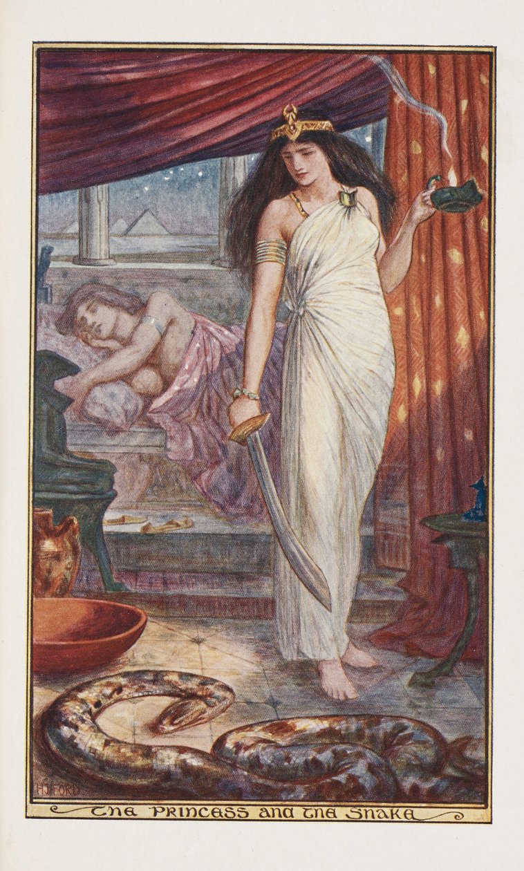 The Princess and the Snake, illustrasjon fra The Brown Fairy Book av Andrew Laing, 1904 av Henry Justice Ford