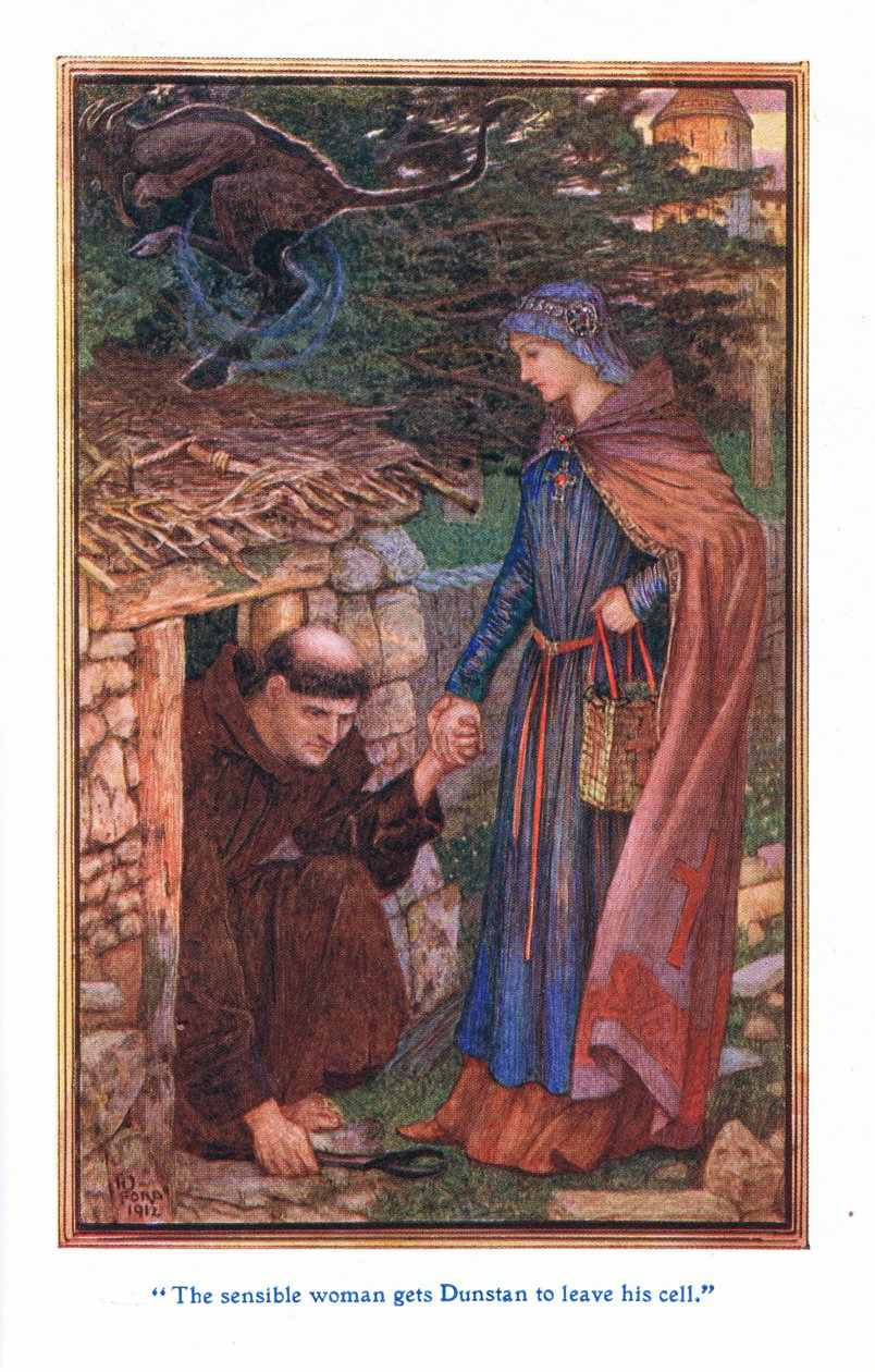 Den fornuftige kvinnen får Dunstan til å forlate cellen sin, 1912 av Henry Justice Ford
