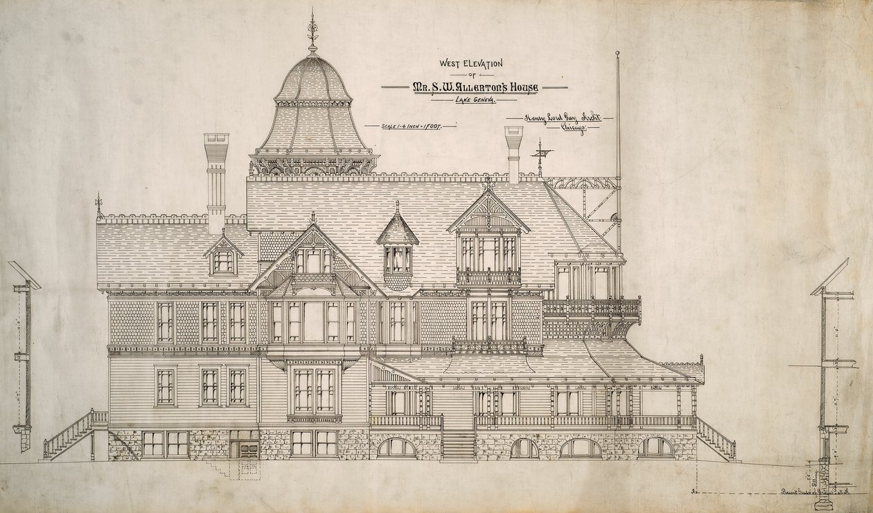 Hus for Mr. S.W. Allerton, Lake Geneva, Wisconsin: West Elevation av Henry Lord Gay