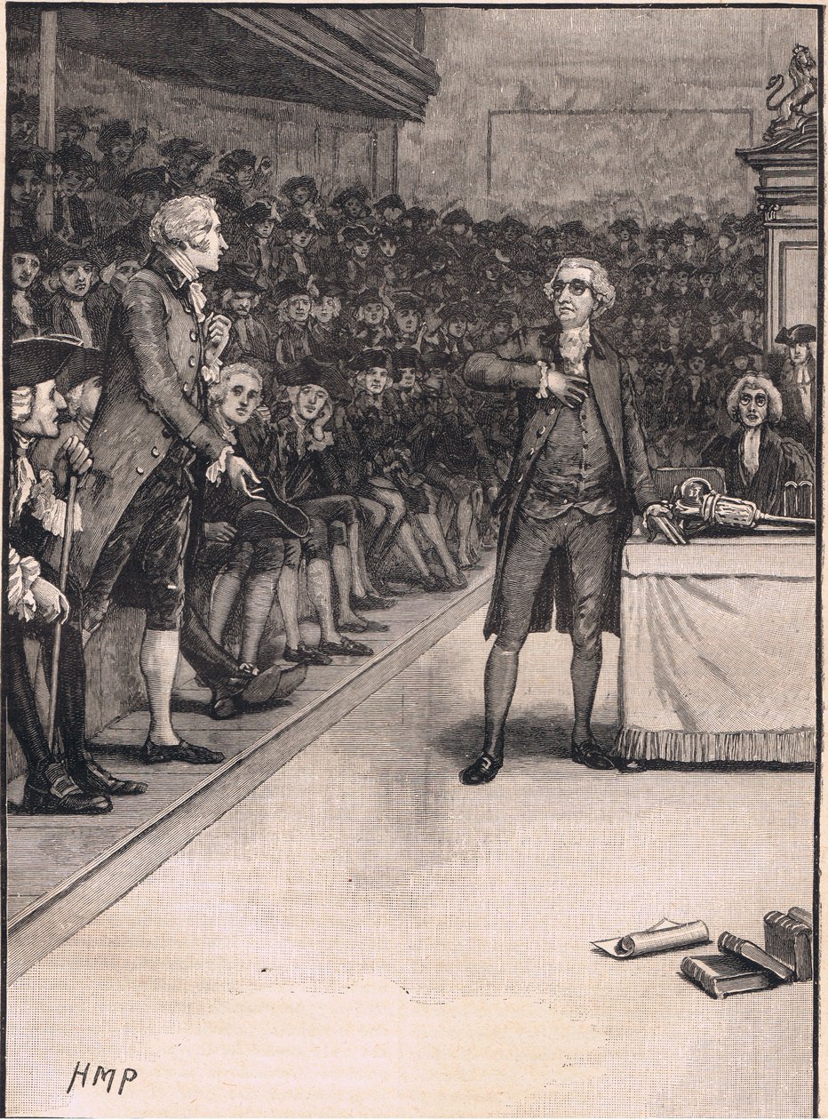 Scene i Houses of Commons: brudd mellom Burke og Fox AD 1791 av Henry Marriott Paget