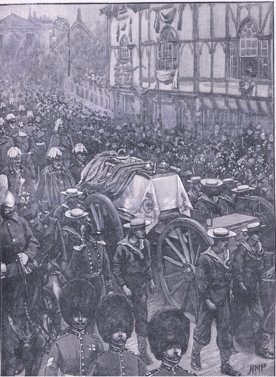 Queens begravelse, den siste etappen, illustrasjon fra Cassells History of England, 1900-tallet av Henry Marriott Paget