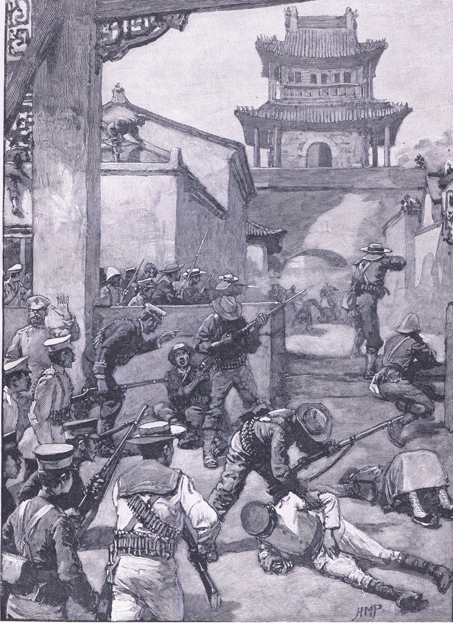 Krigen i Kina: Kampene i Tientsin, illustrasjon fra Cassells History of England, 1900-tallet av Henry Marriott Paget