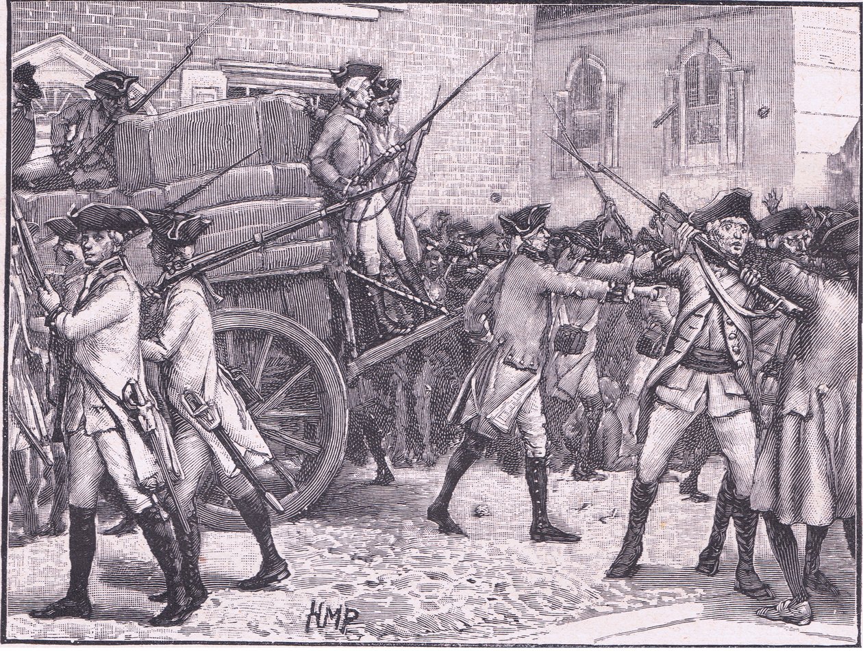 Tropper som eskorterer det stemplede papiret til rådhuset, New York AD 1765 av Henry Marriott Paget