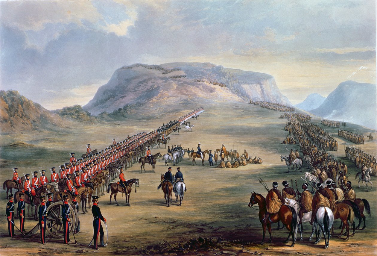 Konferansen på Block Drift, Kaffirland, 30. juni 1846 (fargeakvatint) av Henry Martens