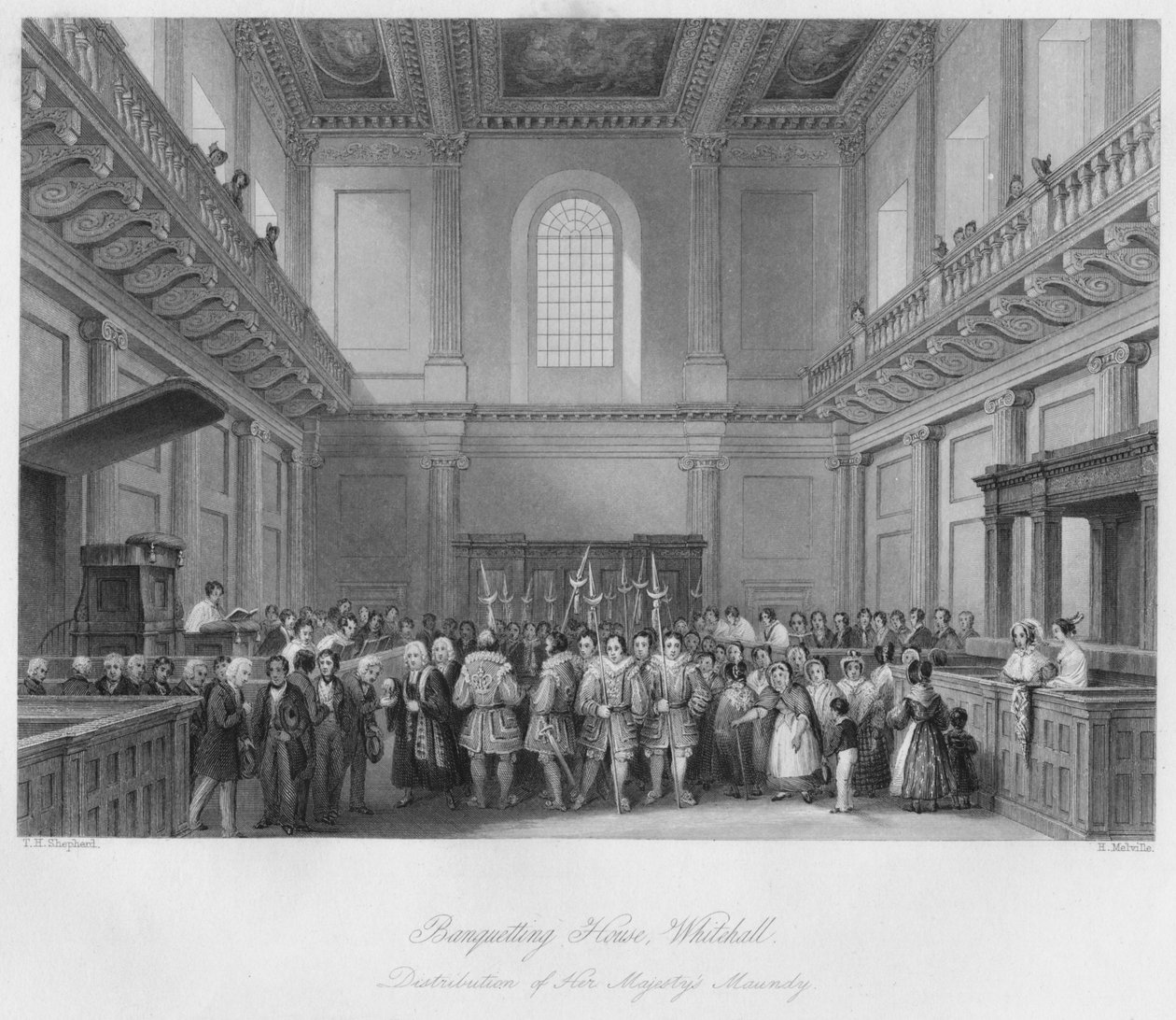 Banketthuset, Whitehall. Distribusjon av Hennes Majestys Maundy, c1841 av Henry Melville