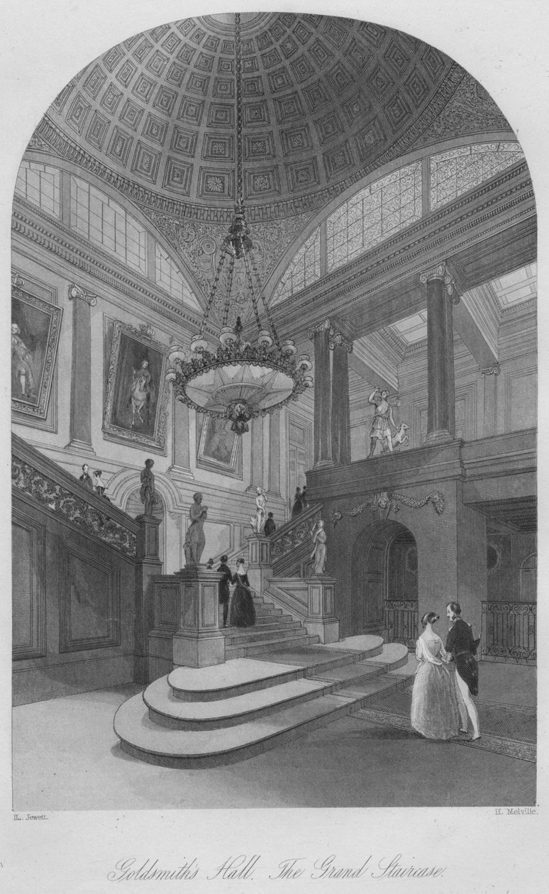 Goldsmiths Hall. Den store trappen, c1841 av Henry Melville