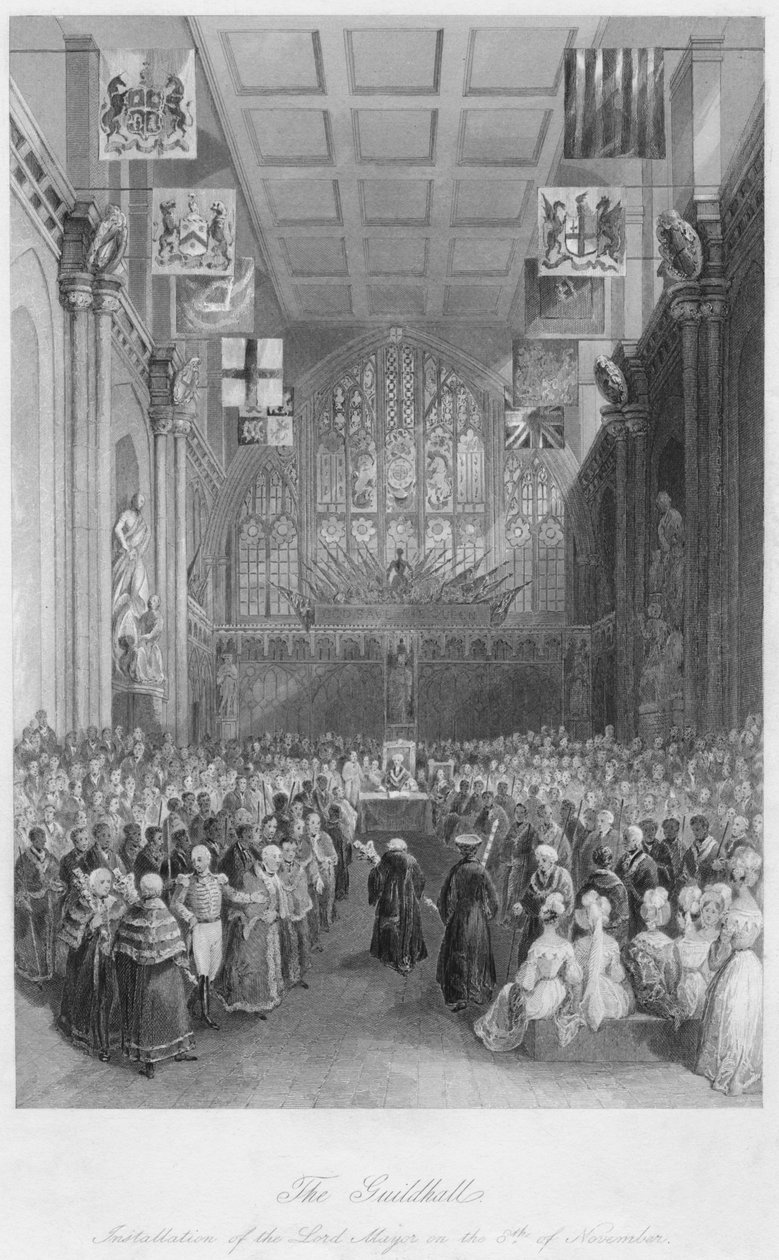 The Guildhall. Innsetting av Lord Mayor den 8. november c1841 av Henry Melville