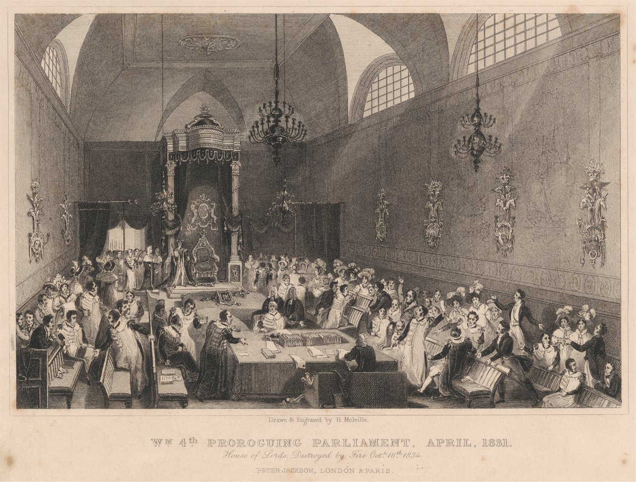 William fjerde prorogerende parlament, april 1831. House of Lords: ødelagt av brann 16. oktober 1834 av Henry Melville