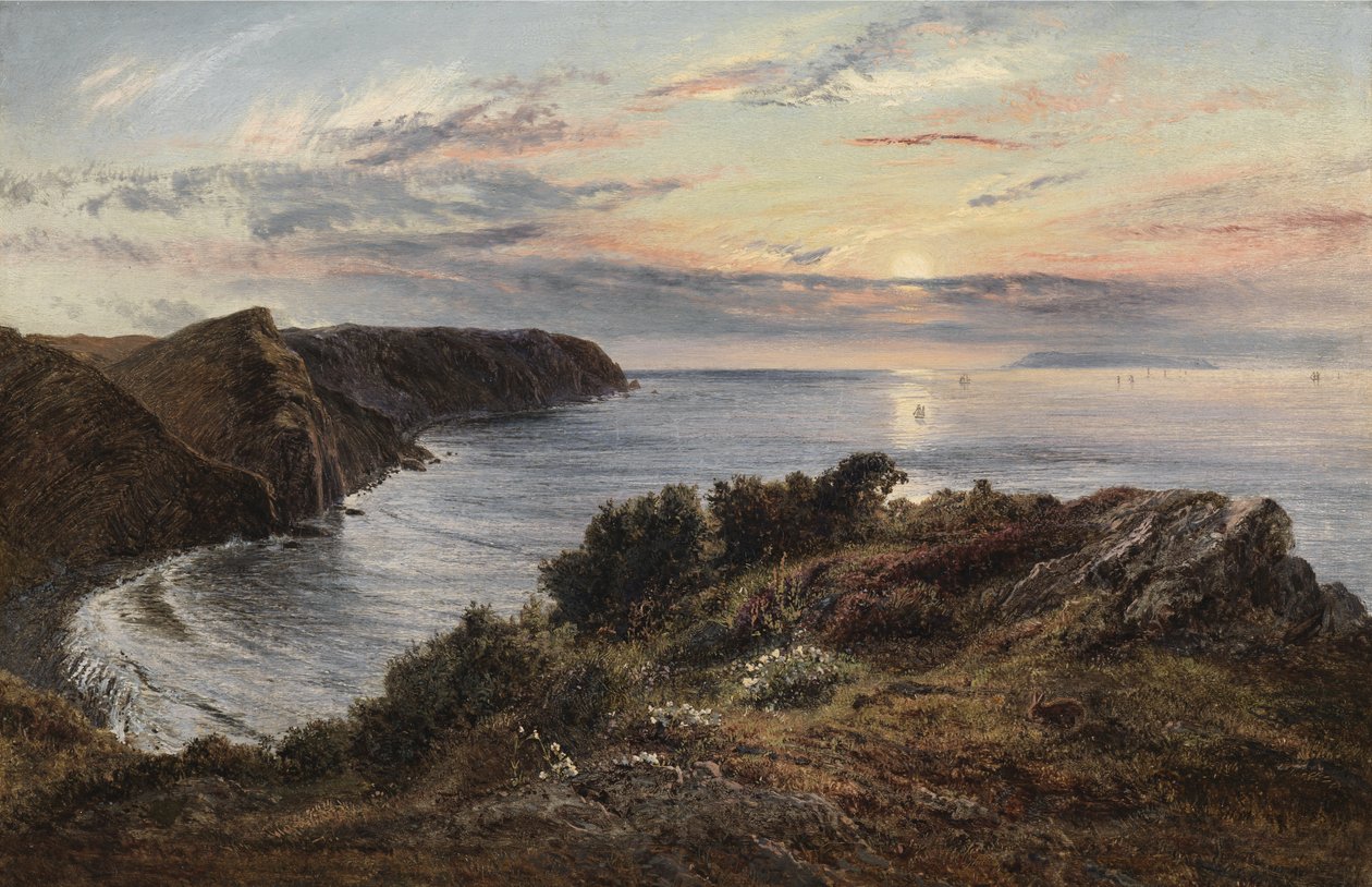 Over Shipload Bay til Lundy Island, North Devon, 1859 av Henry Moore