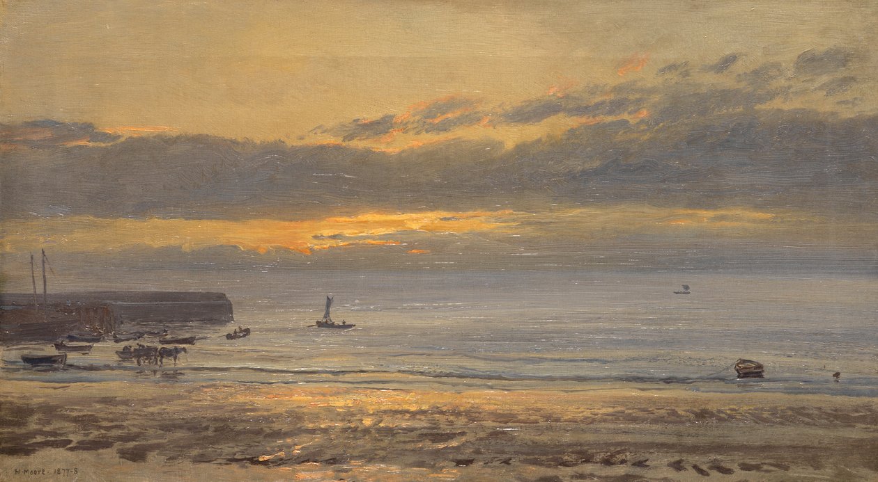 Før soloppgang, Scarborough - Low Water, 1878 av Henry Moore