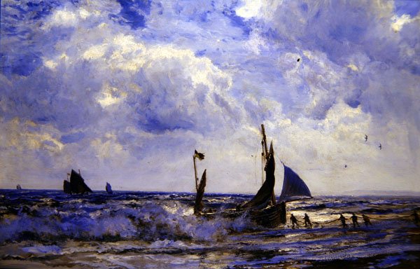 Hauling in the Boats (olje på lerret) av Henry Moore