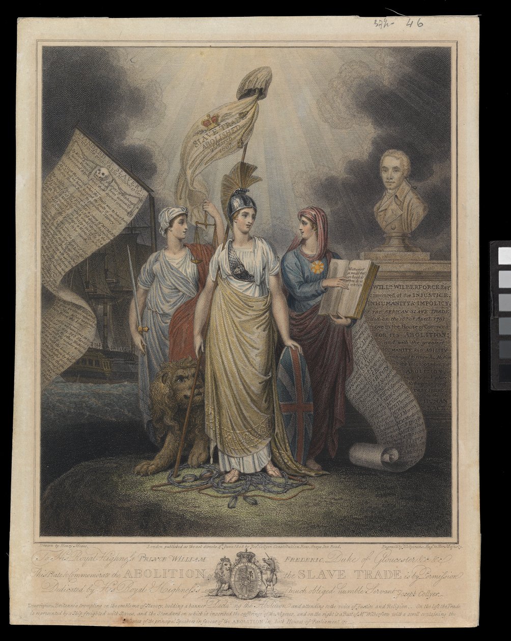 Plate til minne om avskaffelsen av slavehandelen, 4. juni 1808 (håndkolorert gravering) av Henry Moses