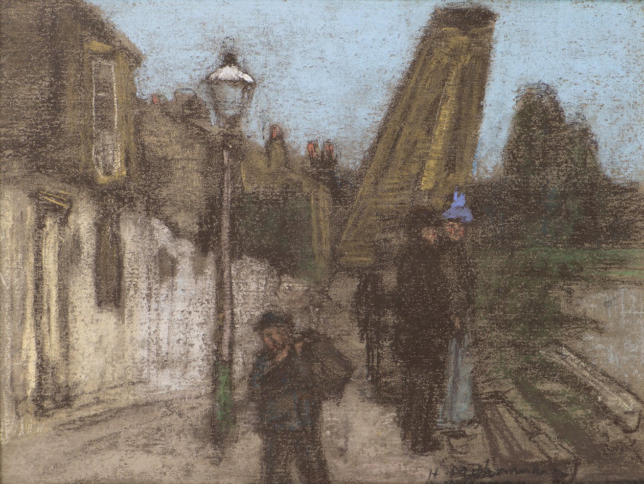 Hus på en bredde av Themsen (pastell) av Henry Muhrmann